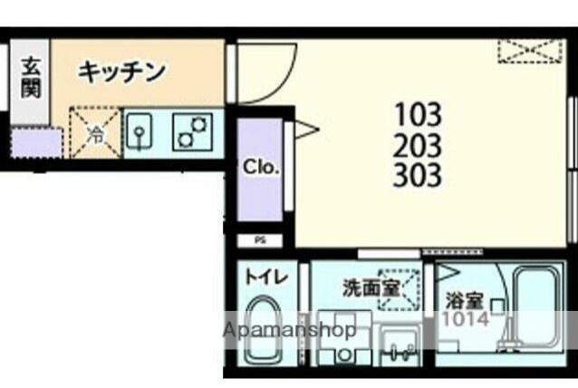 パークテラス大和(1K/2階)の間取り写真