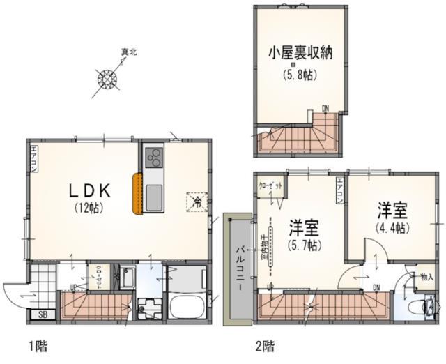 フローラ希望ヶ丘(2LDK/2階)の間取り写真