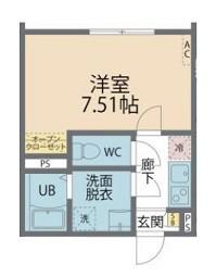 カインドネス本厚木ガーデンⅢ(1K/1階)の間取り写真