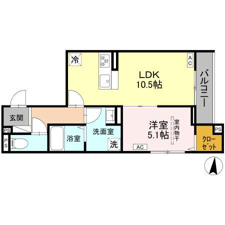 エリオント大和中央(1LDK/2階)の間取り写真