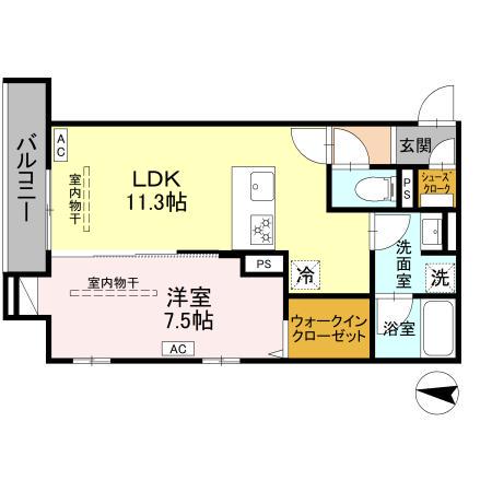 フリシュ深見(1LDK/3階)の間取り写真