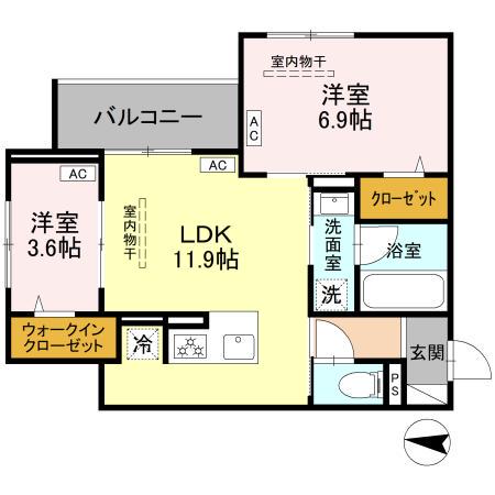 フリシュ深見(2LDK/3階)の間取り写真
