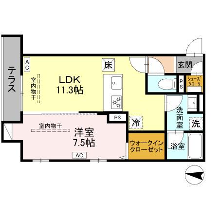 フリシュ深見(1LDK/1階)の間取り写真