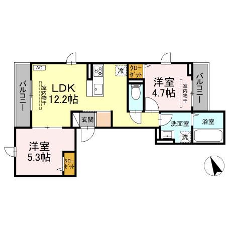 東海道本線 茅ケ崎駅 徒歩6分 3階建 築4年(2LDK/3階)の間取り写真