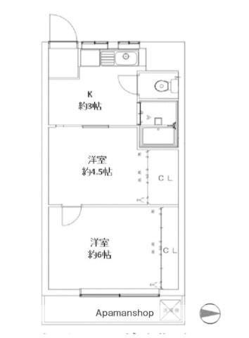 萩中マンション(1K/3階)の間取り写真
