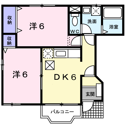 プリマベーラK(2DK/1階)の間取り写真