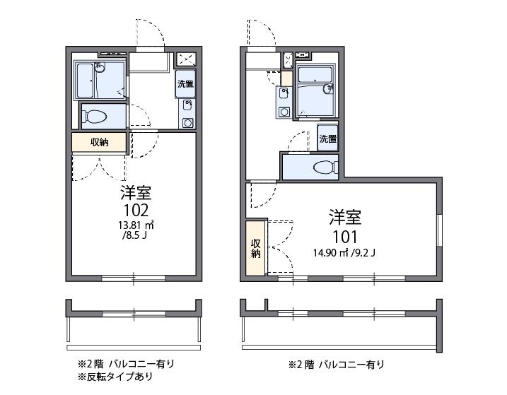 レオパレスベルヴィル湘南(1K/1階)の間取り写真