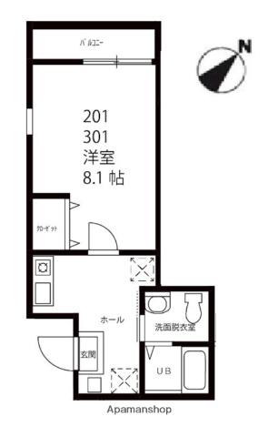 ハーミットクラブハウス横浜蒔田(1K/3階)の間取り写真