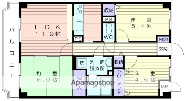 スカイベネフィット野庭(3LDK/3階)の間取り写真