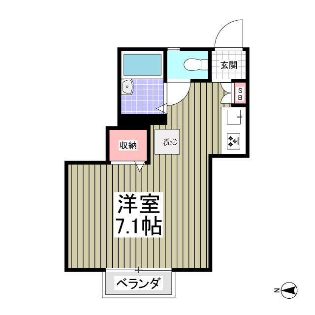 エクセレント三ツ沢A棟(ワンルーム/1階)の間取り写真