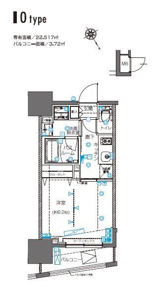 ZOOM横浜桜木町(1K/2階)の間取り写真