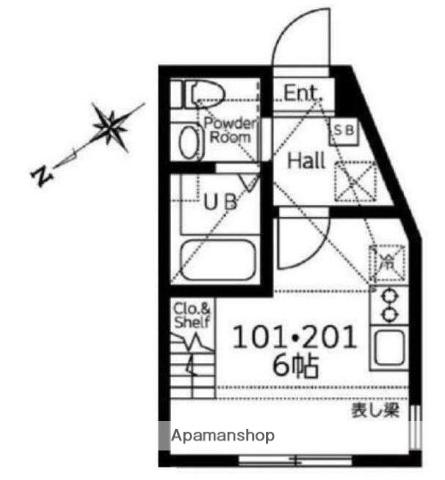 ハーミットクラブハウス井土ヶ谷Ⅲ B号棟(ワンルーム/2階)の間取り写真