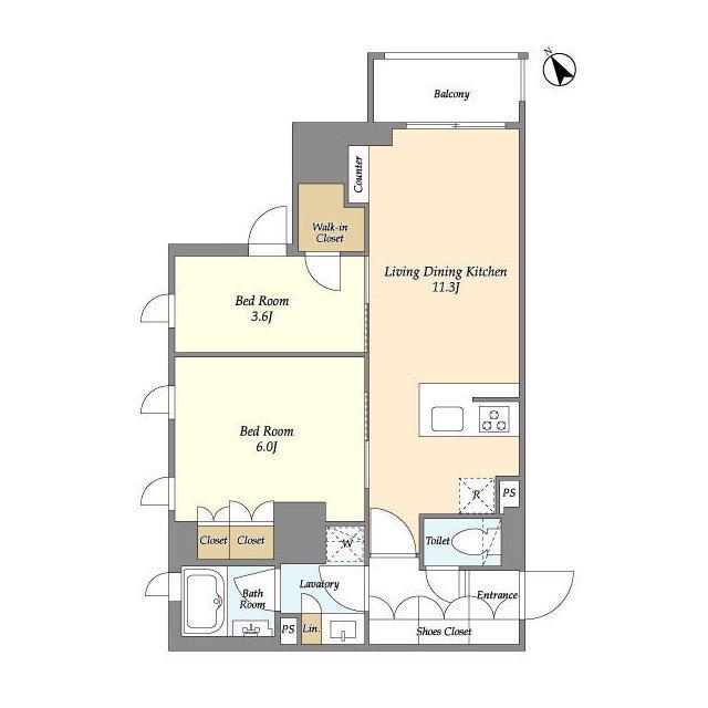 グランカーサ横濱石川町(2LDK/6階)の間取り写真