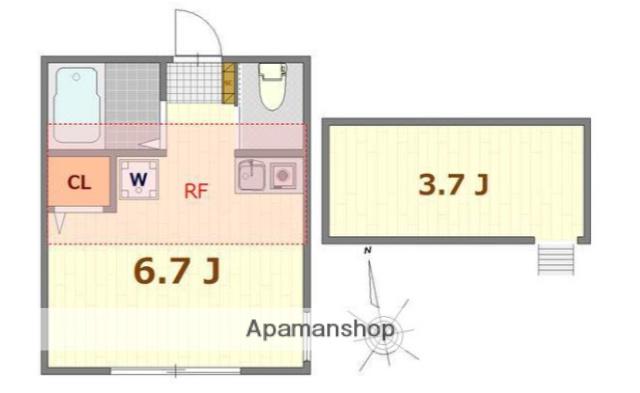 ヒルズ山手A棟(ワンルーム/2階)の間取り写真
