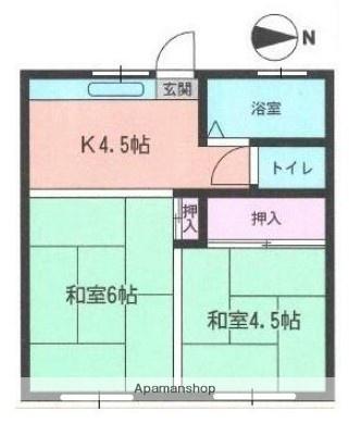 平塚市山下アパート(2K/2階)の間取り写真
