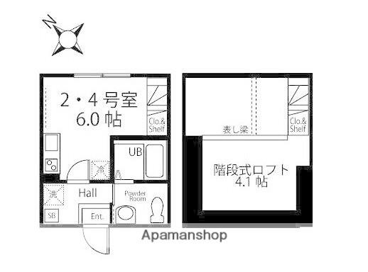 ハーミットクラブハウス戸塚踊場B棟(ワンルーム/2階)の間取り写真
