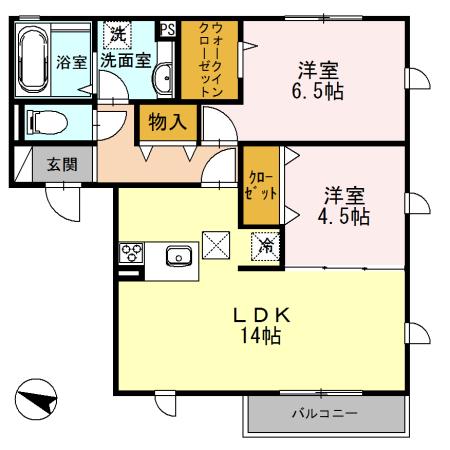 ソレイユ相模が丘(2LDK/1階)の間取り写真