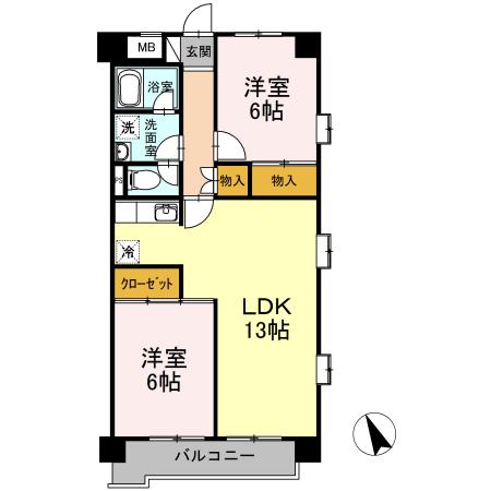 シティハイツ・オーキッド(2LDK/3階)の間取り写真