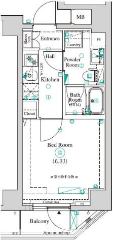 AZEST横濱関内(1K/8階)の間取り写真