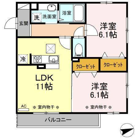 アステール(2LDK/1階)の間取り写真