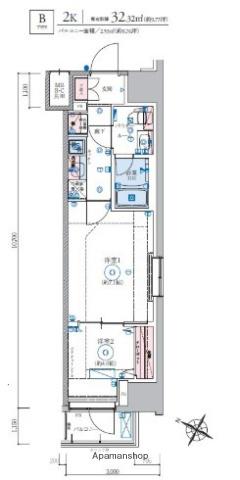 リヴシティ横濱関内参番館(2K/3階)の間取り写真