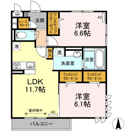 プリマベーラ(2LDK/2階)の間取り写真