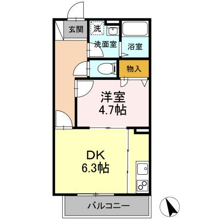 レ・パステック湘南平塚(1DK/2階)の間取り写真