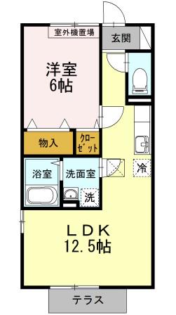 ハイヤードヒルズIII(1LDK/1階)の間取り写真