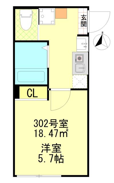 BASE(1K/3階)の間取り写真