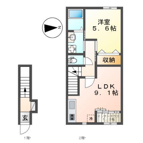 ククナSO(1LDK/2階)の間取り写真
