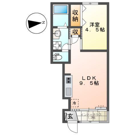 ククナSO(1LDK/1階)の間取り写真