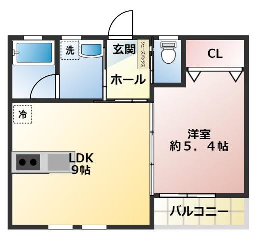 LAハウス(1LDK/2階)の間取り写真