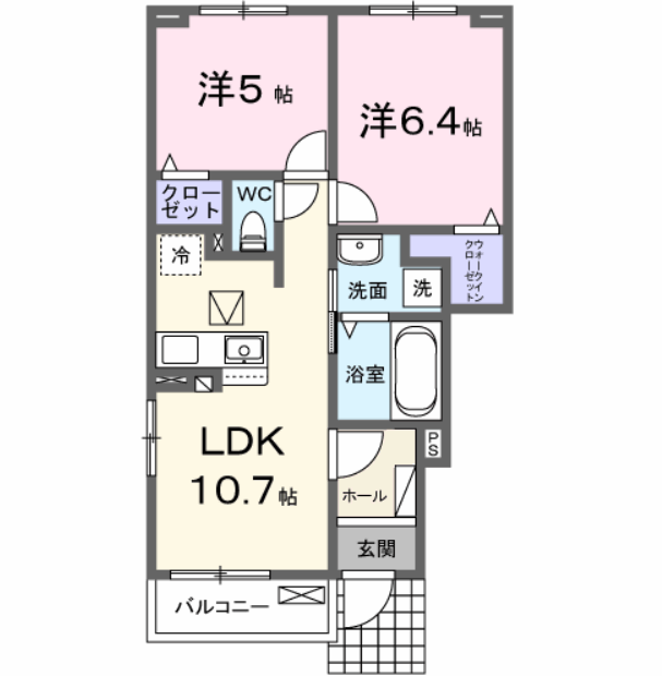 ビューラー鷺沼Ⅶ(2LDK/1階)の間取り写真