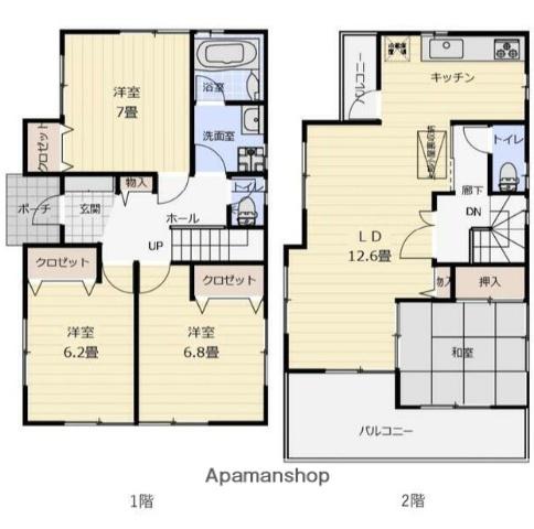 東海道本線 平塚駅 バス乗車時間：16分 東橋バス停で下車 徒歩10分 2階建 築22年(4LDK)の間取り写真
