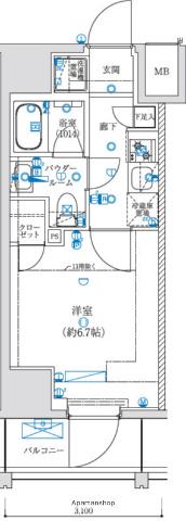 LEXE 横濱関内(1K/4階)の間取り写真
