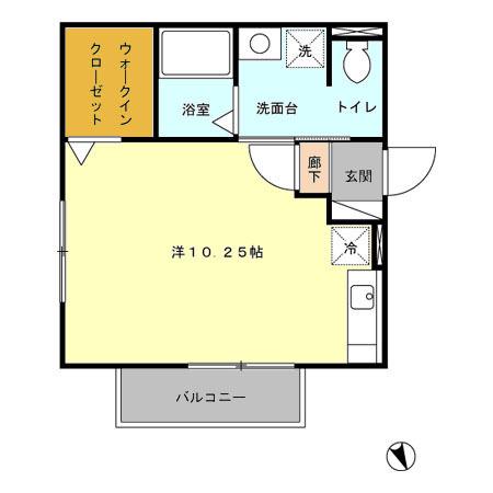 グランドソレーユA棟(ワンルーム/2階)の間取り写真