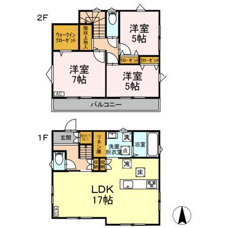 小田急電鉄小田原線 愛甲石田駅 徒歩24分 2階建 新築(3LDK)の間取り写真