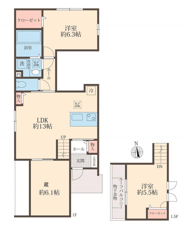 COLORS WING-A(2LDK/1階)の間取り写真