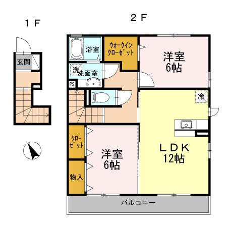 ソレイユA(2LDK/2階)の間取り写真
