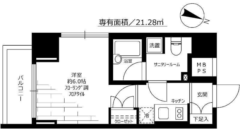 セジョリ横浜みなとみらいⅡ(1K/2階)の間取り写真