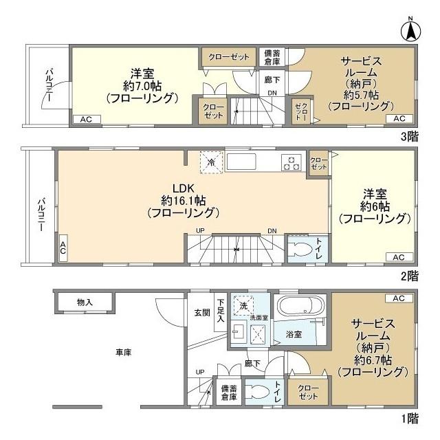 京浜東北・根岸線 蒲田駅 徒歩11分 3階建 築4年(2SLDK)の間取り写真