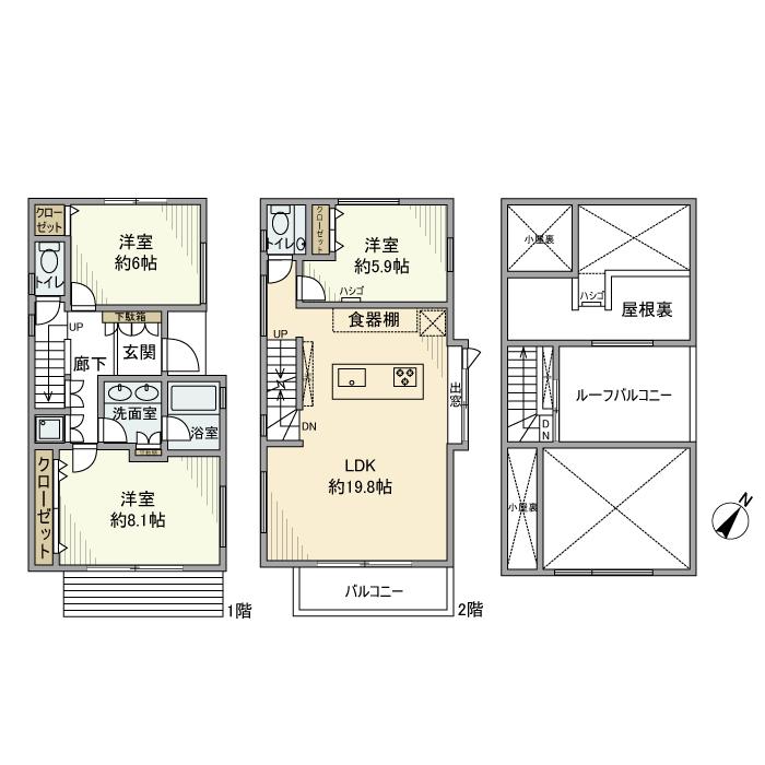 東急池上線 千鳥町駅 徒歩8分 2階建 築10年(3LDK)の間取り写真
