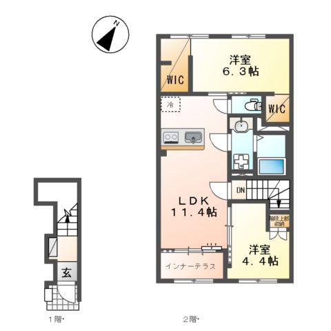 中央区上溝アパート(2LDK/2階)の間取り写真