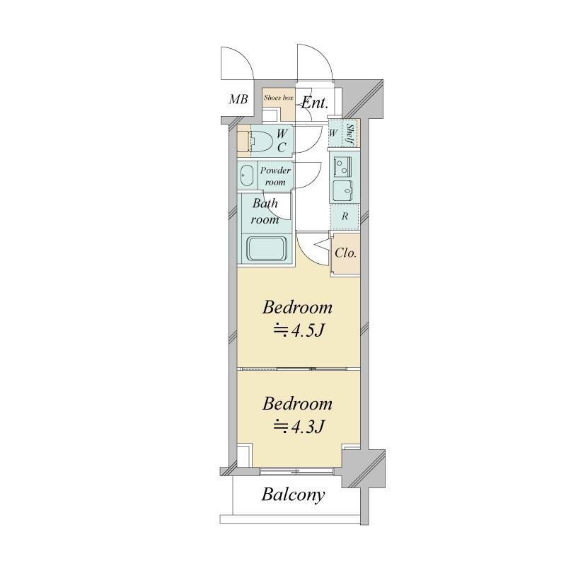 ドゥーエ新横浜(2K/7階)の間取り写真