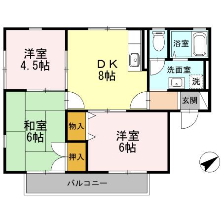 ラ・メール日吉B棟(3DK/1階)の間取り写真