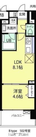 湘南辻堂駅前マンション(1LDK/5階)の間取り写真