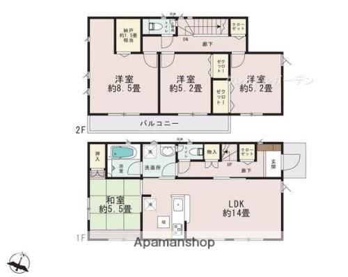 東海道本線 茅ケ崎駅 バス乗車時間：8分 浜見平団地バス停で下車 徒歩7分 2階建 築10年(4SLDK)の間取り写真