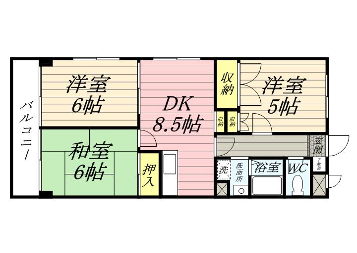 クレボナール三田(3DK/3階)の間取り写真