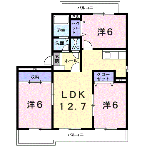 アルカーザ笹尾(3LDK/1階)の間取り写真