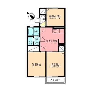 フォンテーヌ B(3DK/2階)の間取り写真